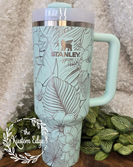 Tropical Laser Engraved Tumbler - 30oz/40oz Custom Tropical Floral Cup, Stainless Steel travel Mug