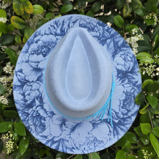 Peony Floral Wide Brim Hat Laser Engraved Botanical Fedora, Boho Flower Hat, Gift Women