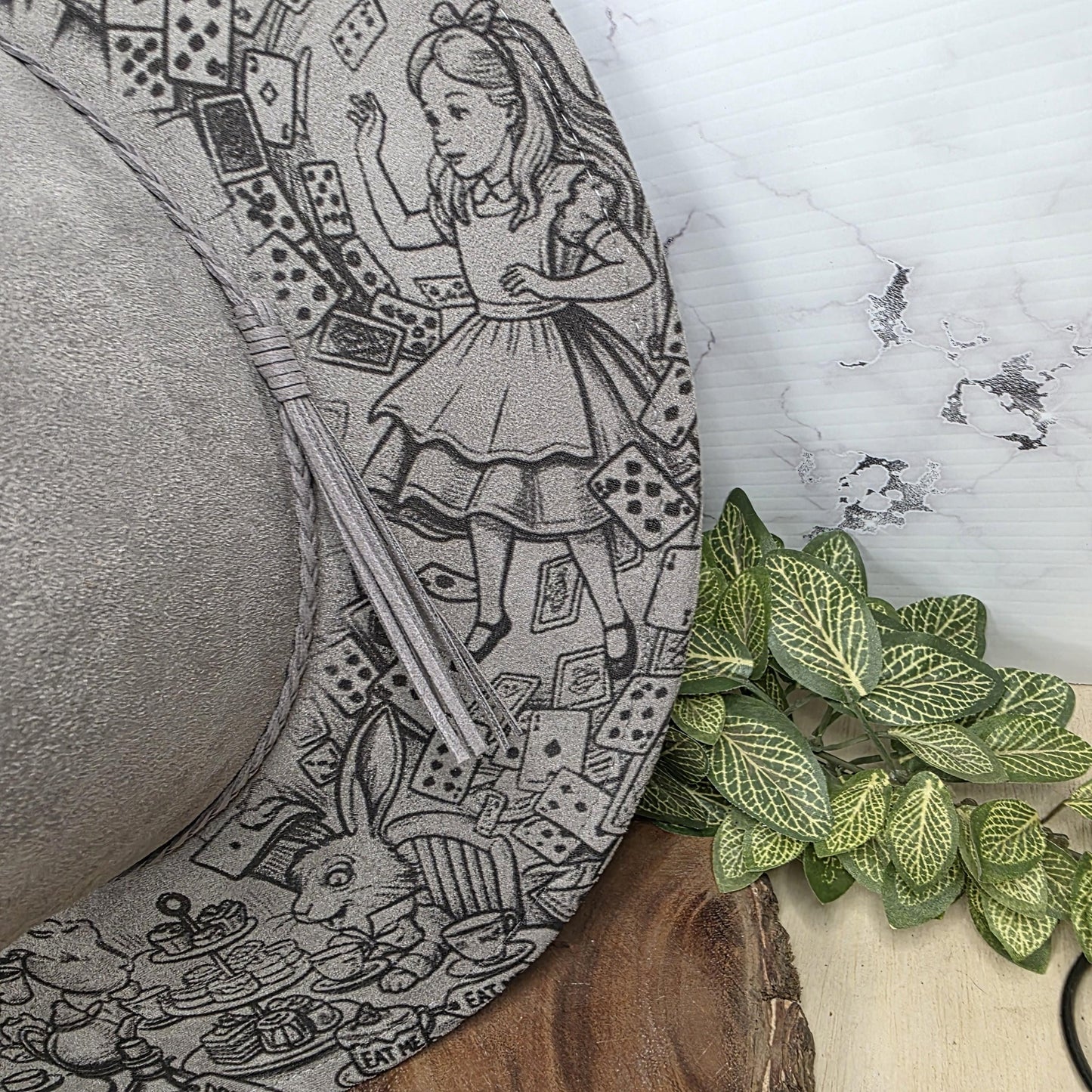 Alice In Wonderland Classic Engraved Wide Brim Fedora Hat Tea Party Design
