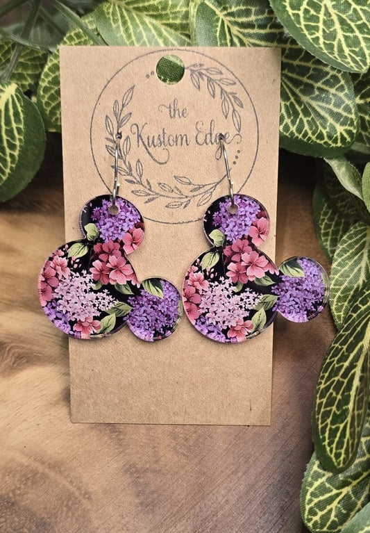 Purple Flowers Mouse Dangle Earrings image 0