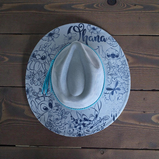 Stitch inspired tropical engraved wide brim hat flat lay