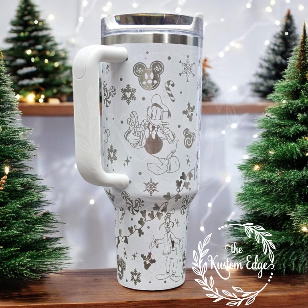 Holiday Mouse Tumbler: Laser Engraved Personalized Christmas, 30oz/40oz Stanley Style Stainless Steel Cup