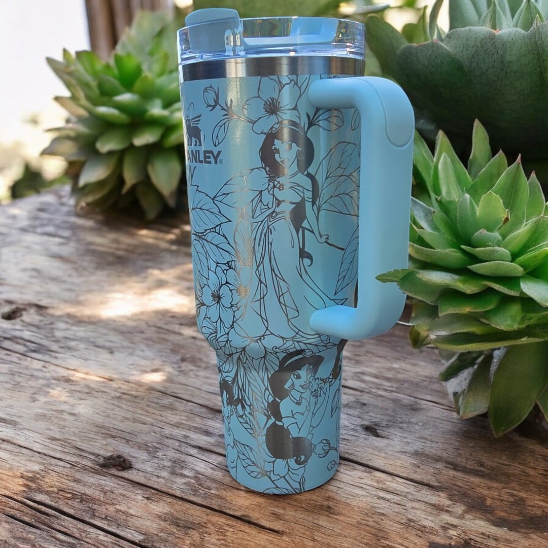 Princess Jasmine With Jasmine Flowers Laser Engraved Tumbler image 1