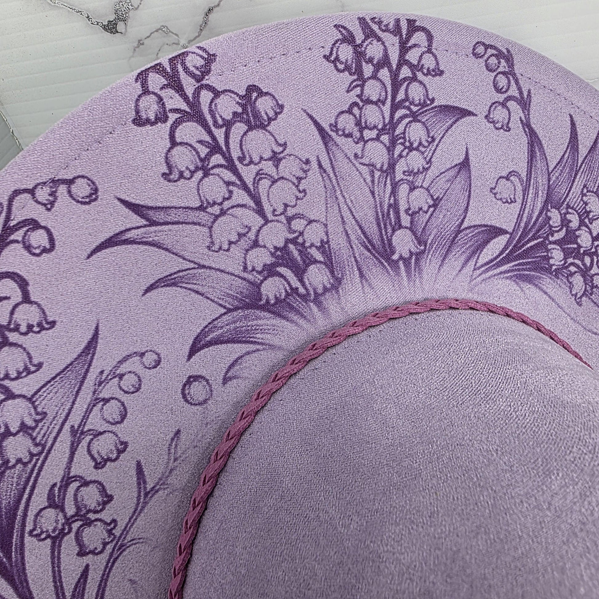 orchid purple fedora hat full brim laser engraved lily of valley bells