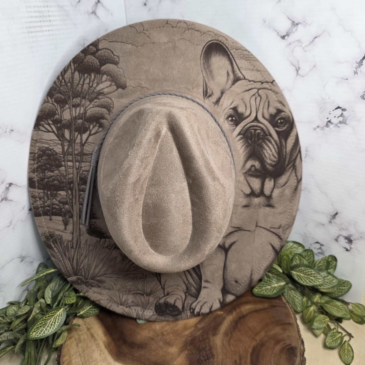 Frenchie Wide Brim Hat, French Bulldog Lover Gift, Dog Mom, Boho Pet Portrait