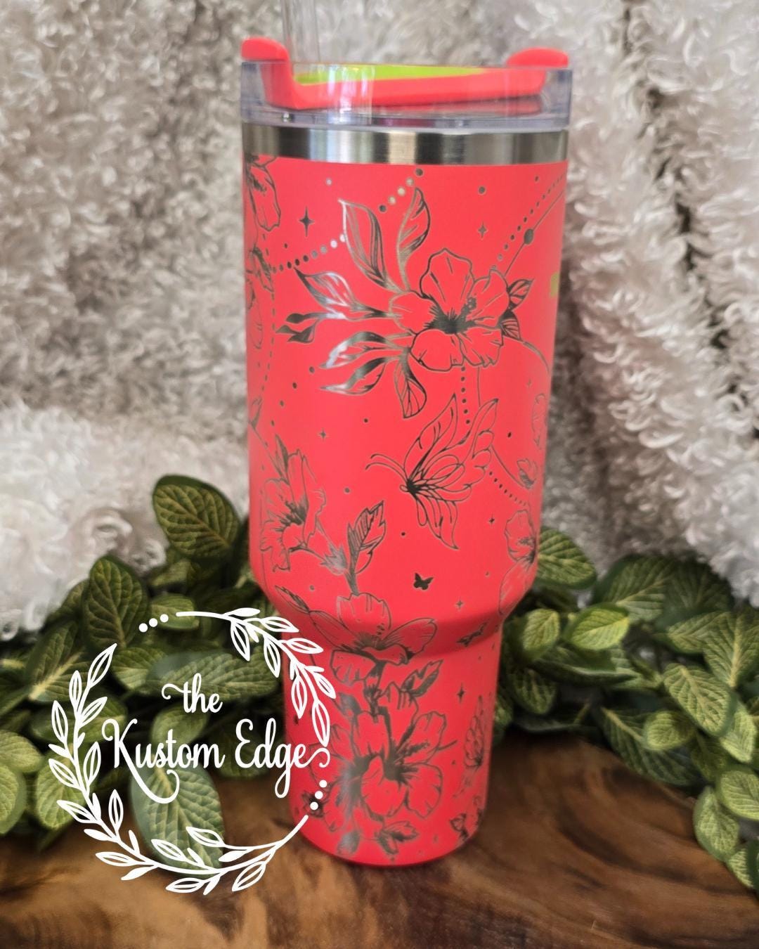Laser Engraved Hibiscus Flower Tumbler: Personalized Stainless Steel Cup
