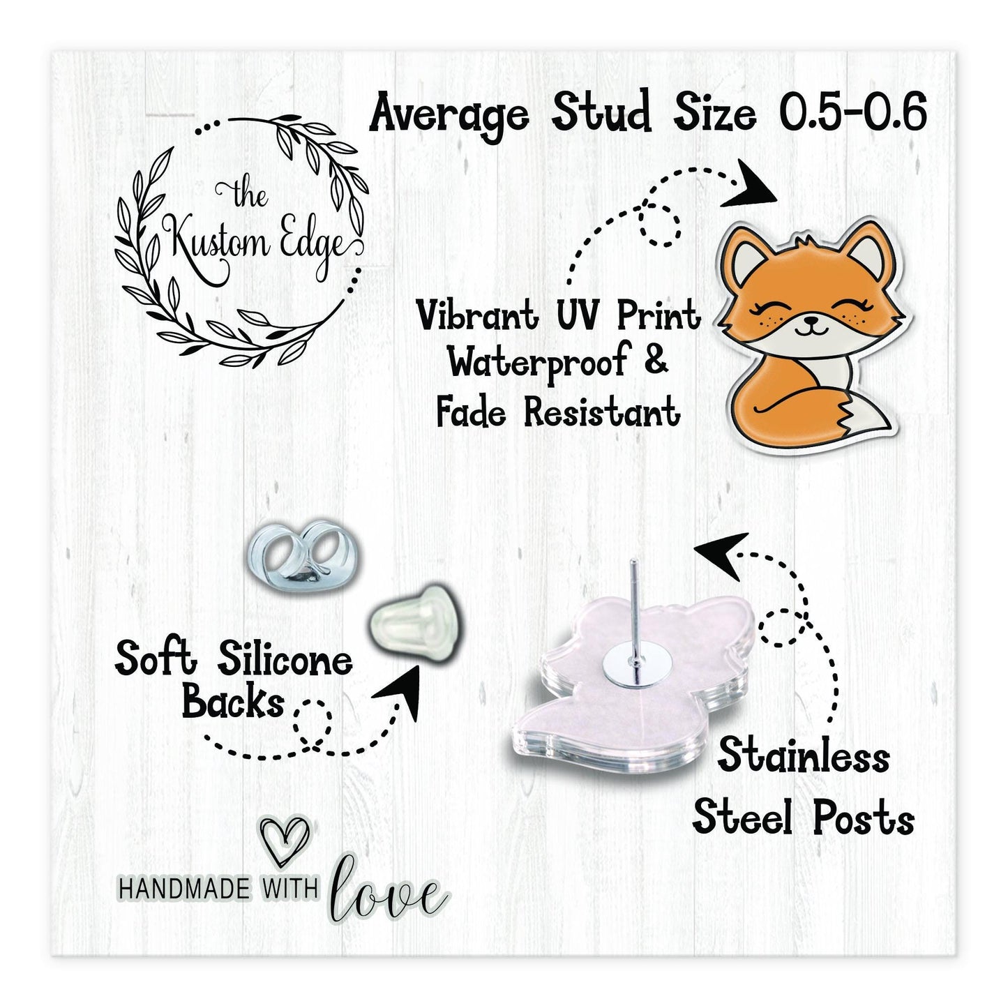 Kitten Stud Earrings, Cat Acrylic Jewelry, White Cat Earrings, Handmade Animal Studs, Kids Pet Earrings, Gift for Cat Lovers