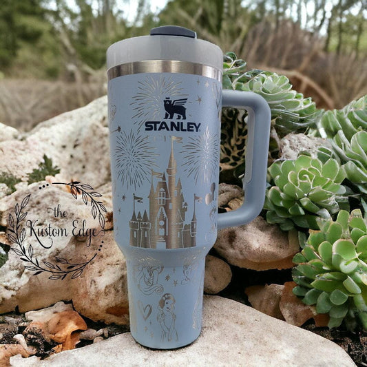 Disney Characters and Castle Laser Engraved Tumbler – Personalized Stainless Steel Cup