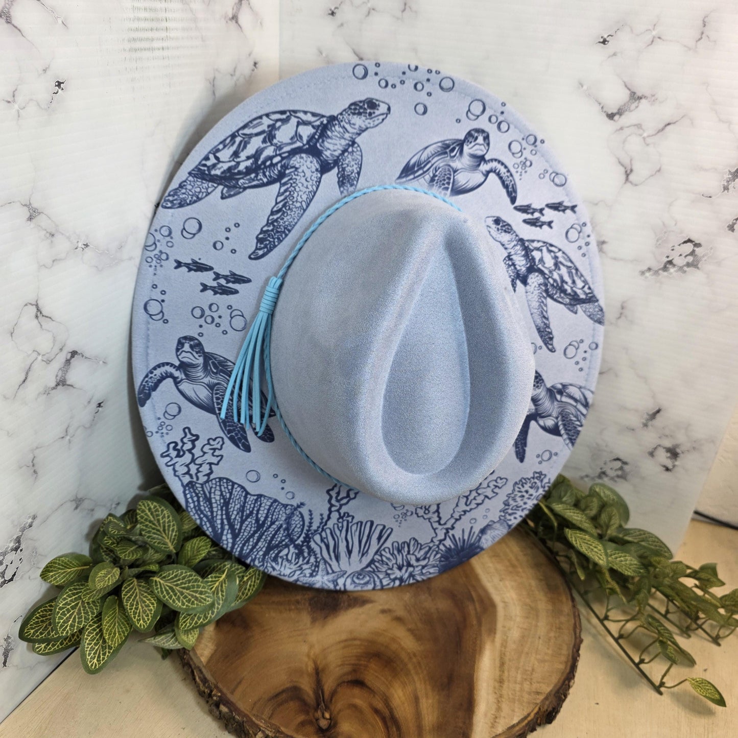Western Horse Fedora Burned Hat, Boho Vegan Suede Wide Brim Hat