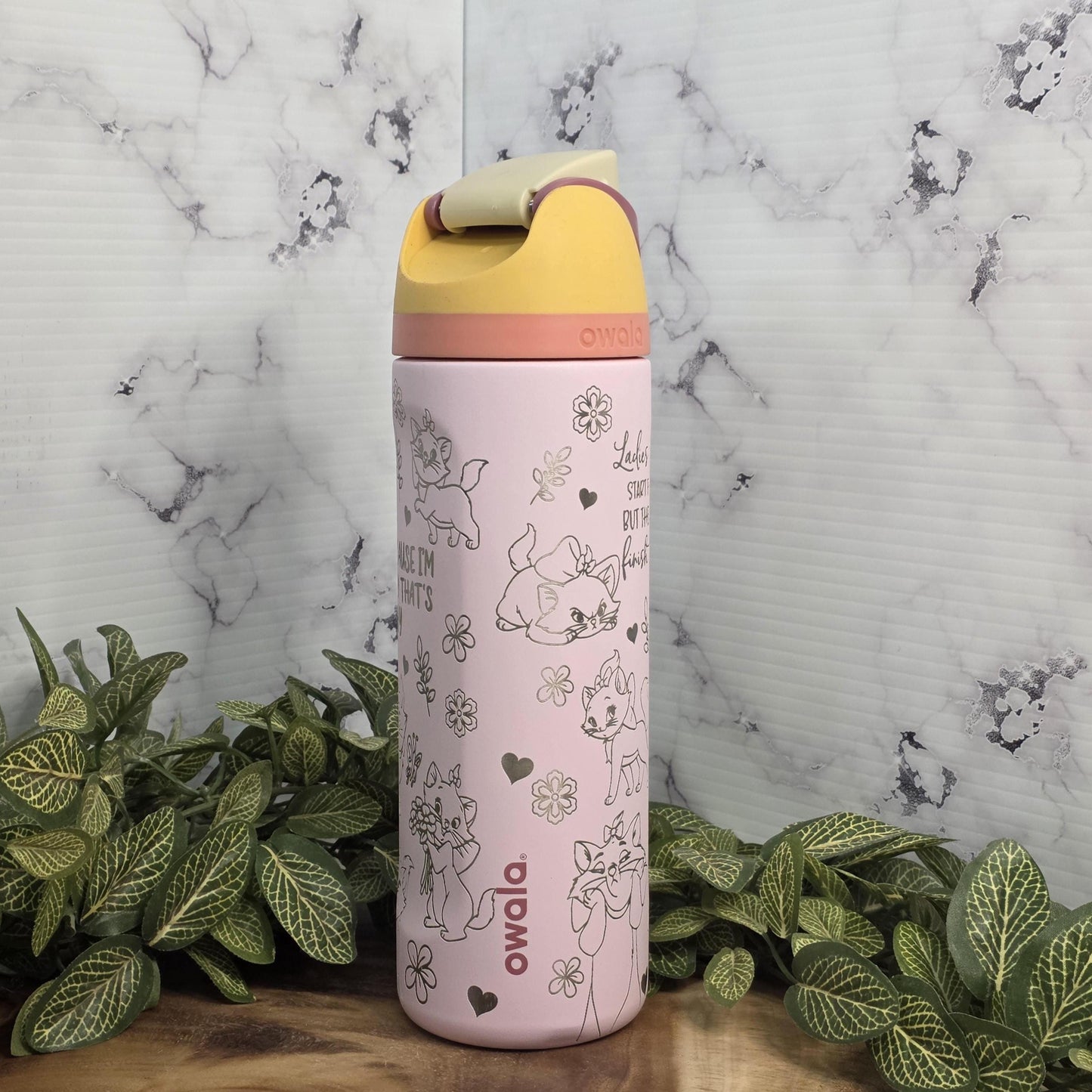 marie inspired cat tumbler floral girly water bottle