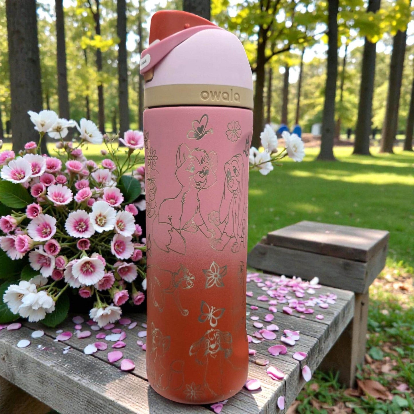 Fox and Hound Engraved Owala Tumbler Woodland Animal Water Bottle Stainless Steel Insulated Drinkware