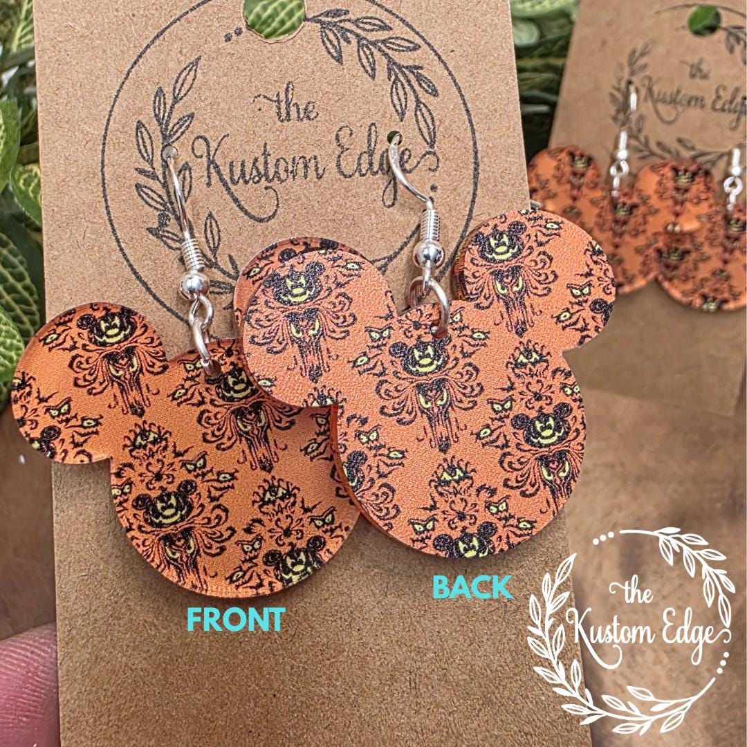 Haunted Mansion Earrings: Double-Sided Acrylic Dangle, Spooky Halloween Jewelry, Lightweight, Hypoallergenic