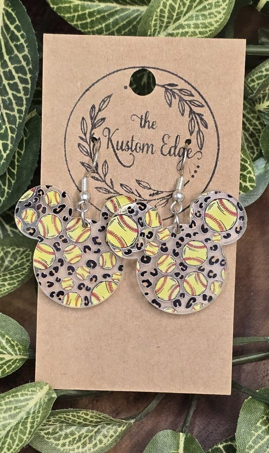 Softball Leopard Mouse Dangle Earrings image 0