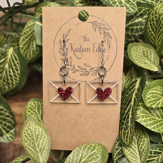 Love Letters Valentine Dangle Earrings, Laser Cut Acrylic, Perfect Gift For Her, Handmade Drop Earrings, Love Earrings