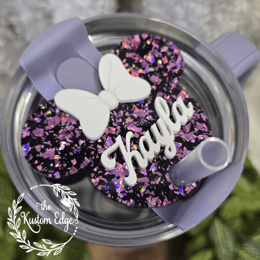 Pink and Black Glitter Mouse Ears Tumbler Topper image 0