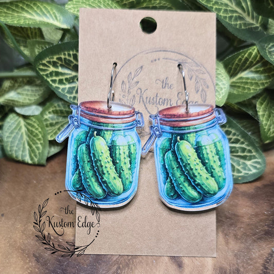 Pickle Jar Dangle Earrings: Funny Acrylic Food Jewelry