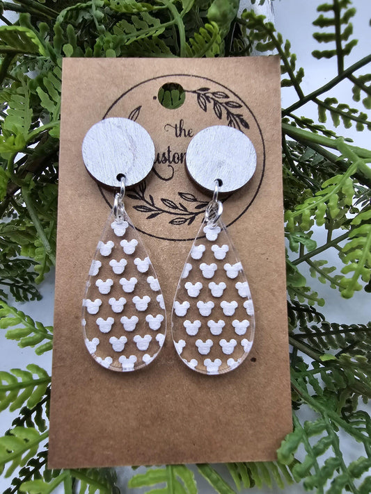 Mickey Head Engraved Tear Drop Dangle Earrings image 0