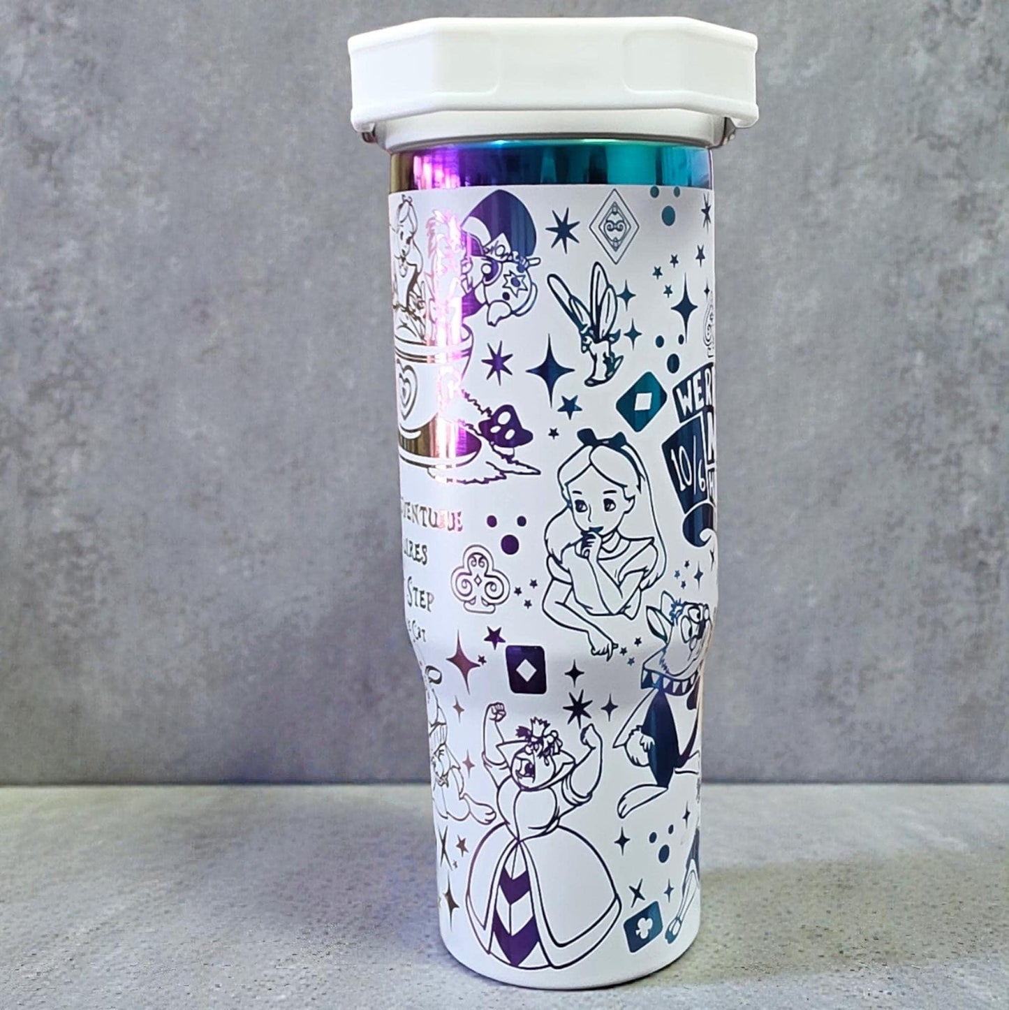 Alice in Wonderland Engraved 30oz Tumbler: 'We Are All Mad Here' Stainless Steel Cup