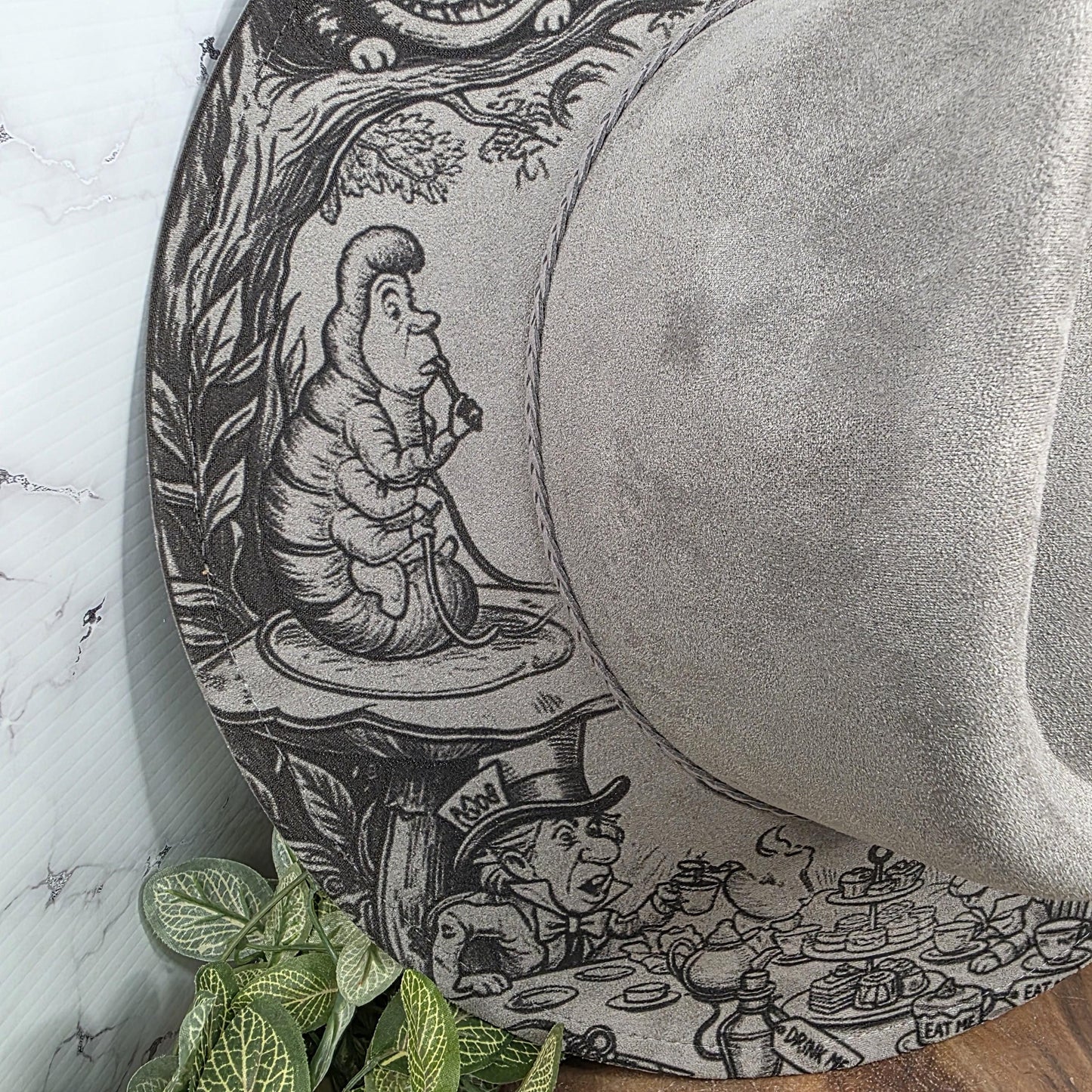 Alice In Wonderland Classic Engraved Wide Brim Fedora Hat Tea Party Design