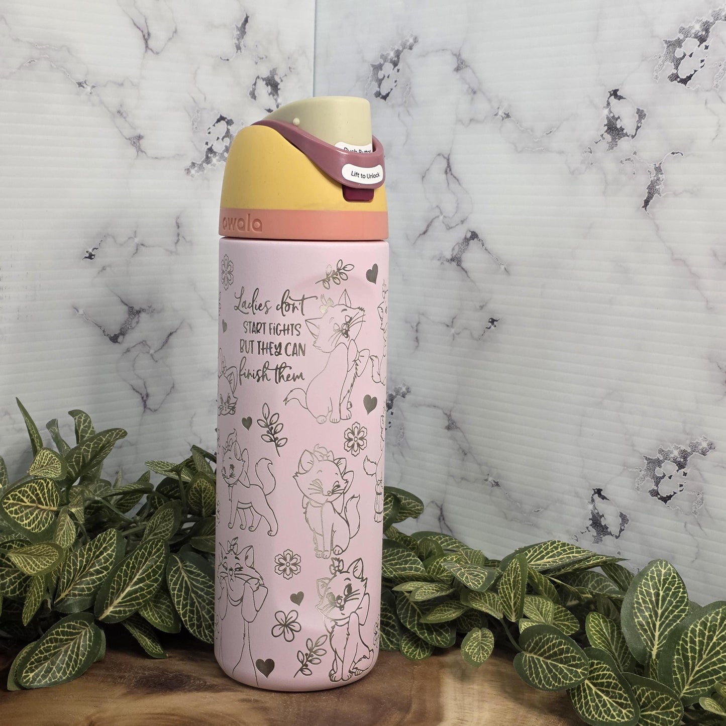 pink aesthetic cat lover tumbler with bows and flowers