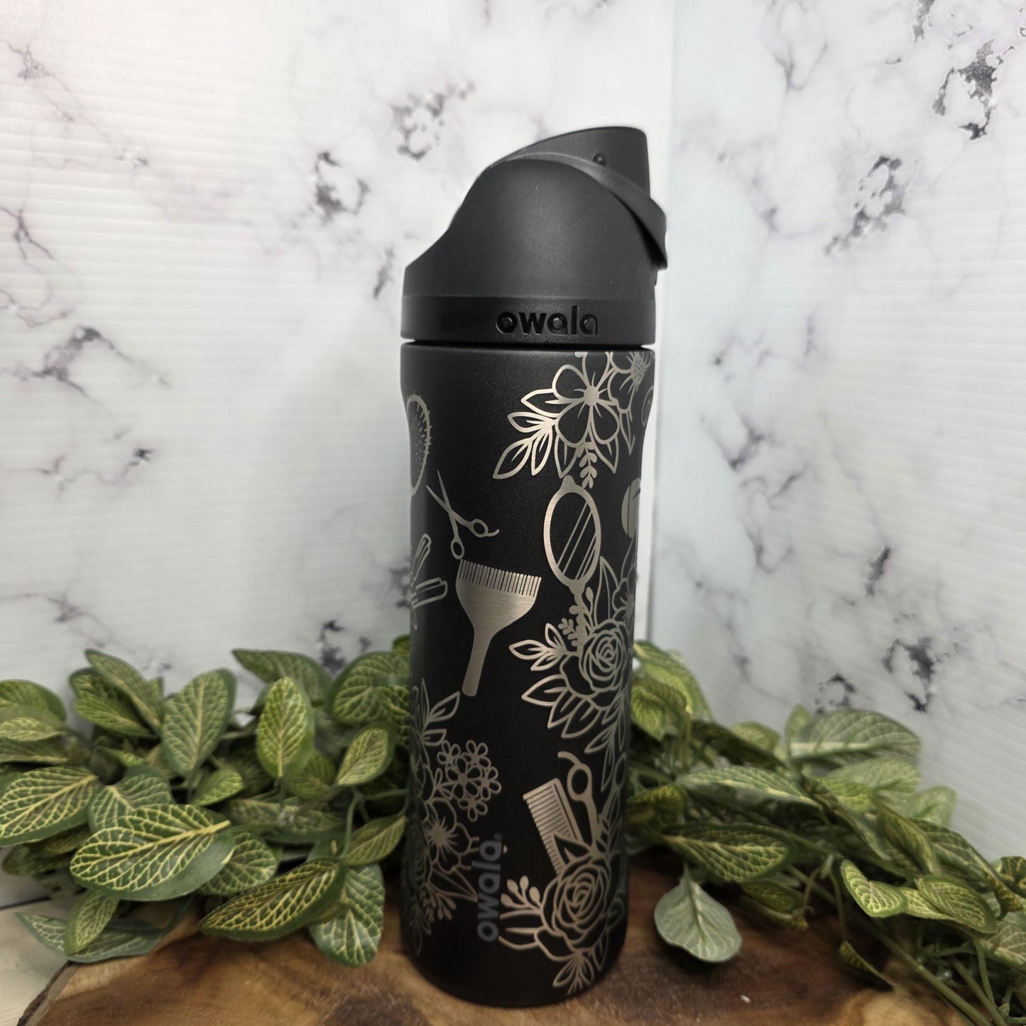 Hair Stylist Floral Tumbler Gift, Cosmetologist Cup Salon Tools, Stainless Steel Engraved Travel Mug