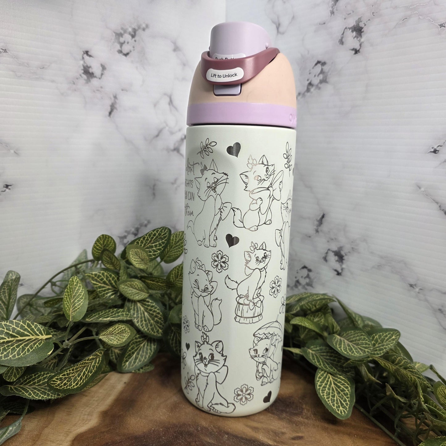 Marie Sassy Cat Engraved Owala Tumbler, Kitten Water Bottle Girly Gift, Cat Lover Cup