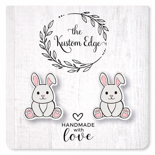 White Bunny Stud Earrings, Stainless Steel, Easter Spring Jewelry