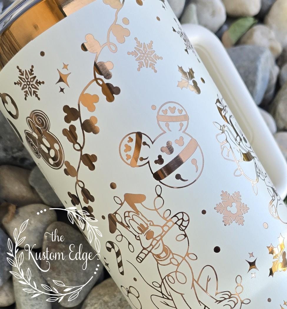 Holiday Mouse Tumbler: Laser Engraved Personalized Christmas, 30oz/40oz Stanley Style Stainless Steel Cup