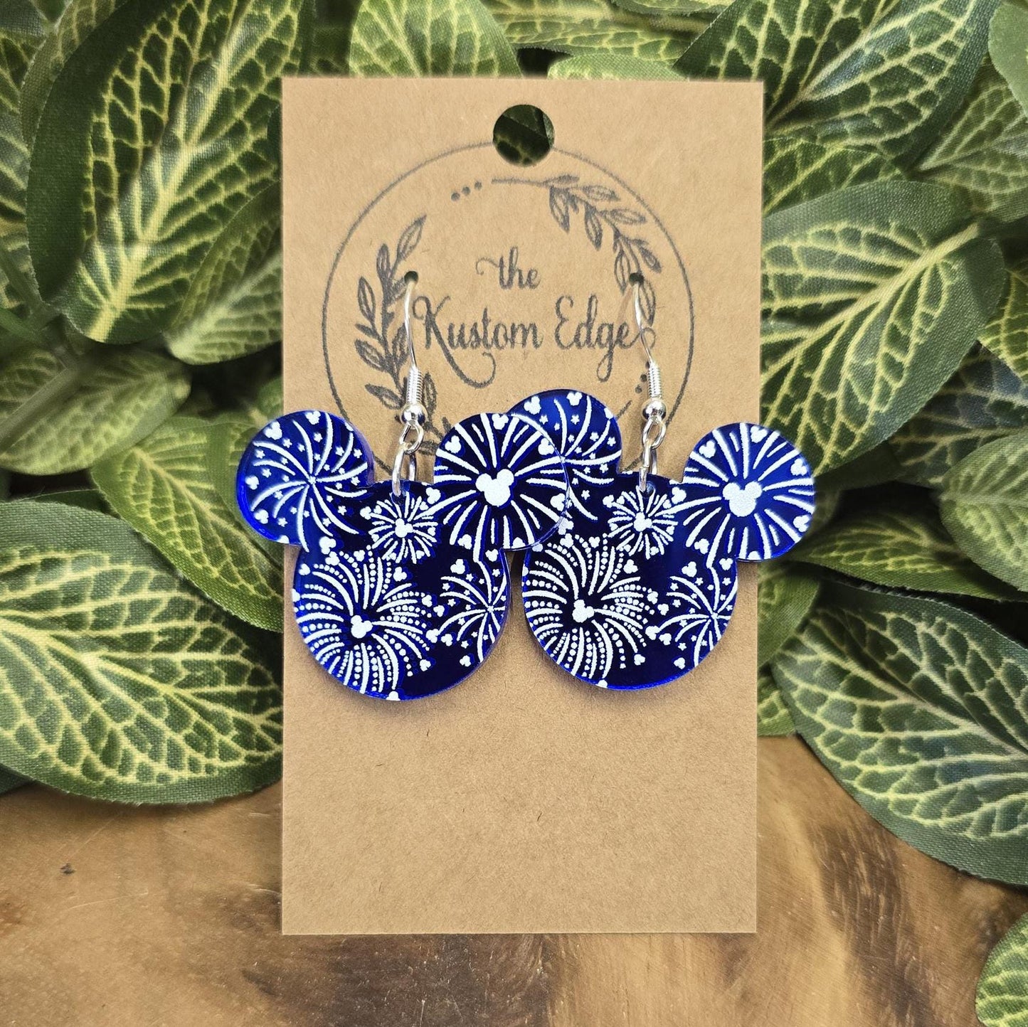 Fireworks Mouse Head Dangle Earrings, Mirror Blue Acrylic, Acrylic Dangle Statement Earrings Patriotic Earrings Summer Earrings Gift For Her
