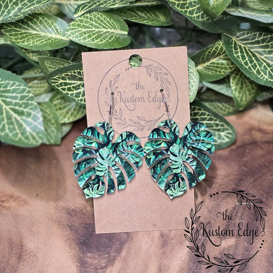 Monstera Dangle Earrings, Plant Lover, Gift For Her, Handmade Hypoallergenic Drop Style