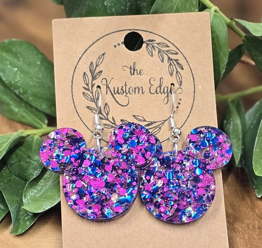 Chunky Glitter Mouse Earrings: Laser Cut Acrylic Dangles