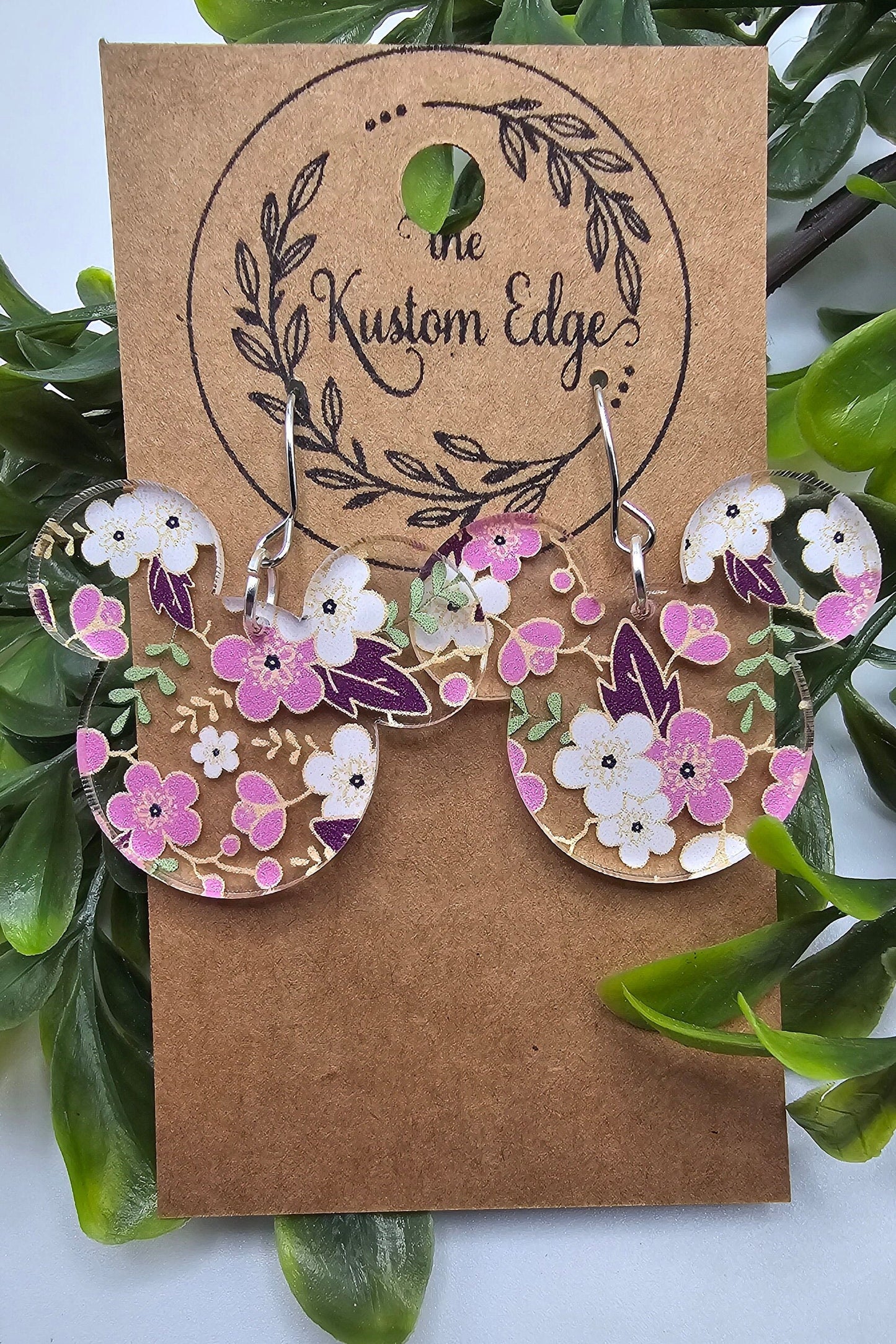 Cherry Blossom Mouse Earrings: Pink & White Acrylic Dangle Earrings, Lightweight, Hypoallergenic
