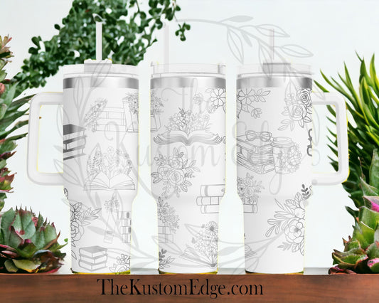 Book Lover Flower Laser Engraved Tumbler image 0