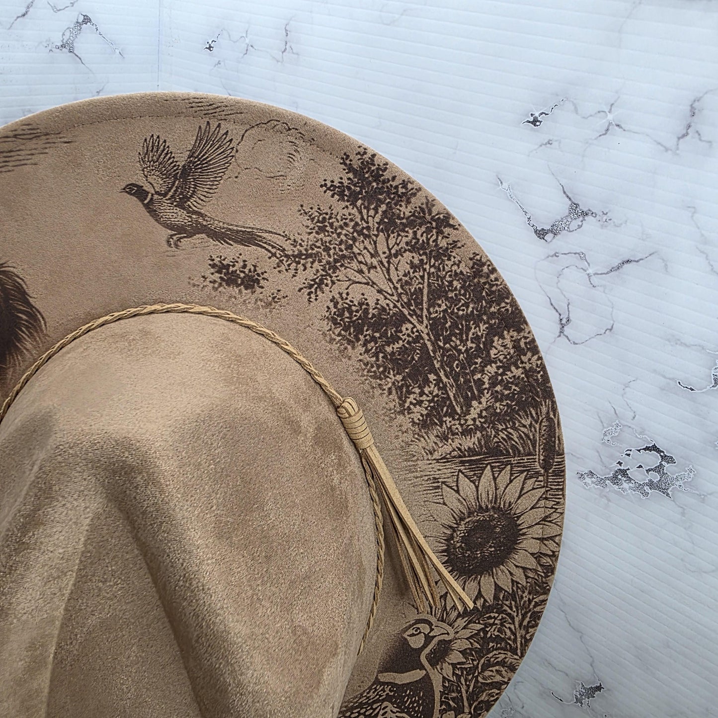 Springer Spaniel Wide Brim Engraved Hat, Hunting Dog Fedora, Pheasant Western Hat, Country Boho Ranch Hat