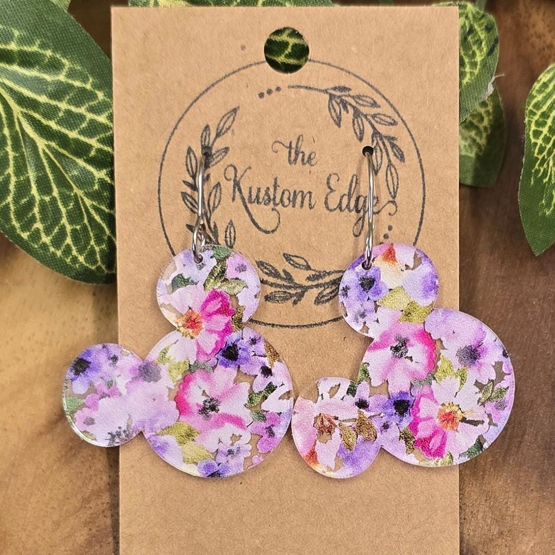 Floral Mouse Dangle Earrings: Laser Cut Acrylic Drop Earrings