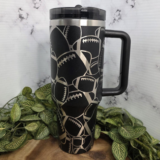 Personalized Football Tumbler with Handle & Straw, Game Day Stainless Steel Cup