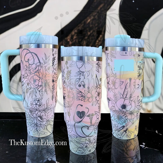 Nurse Flower Laser Engraved Tumbler image 0