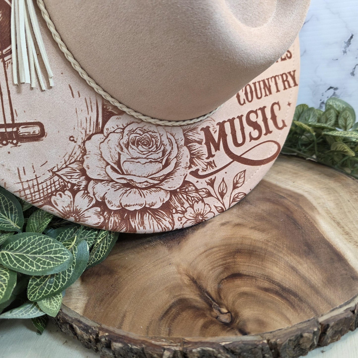 Just a Girl Who Loves Country Music Wide Brim Hat, Cowgirl Concert Gift, Guitar, Boho
