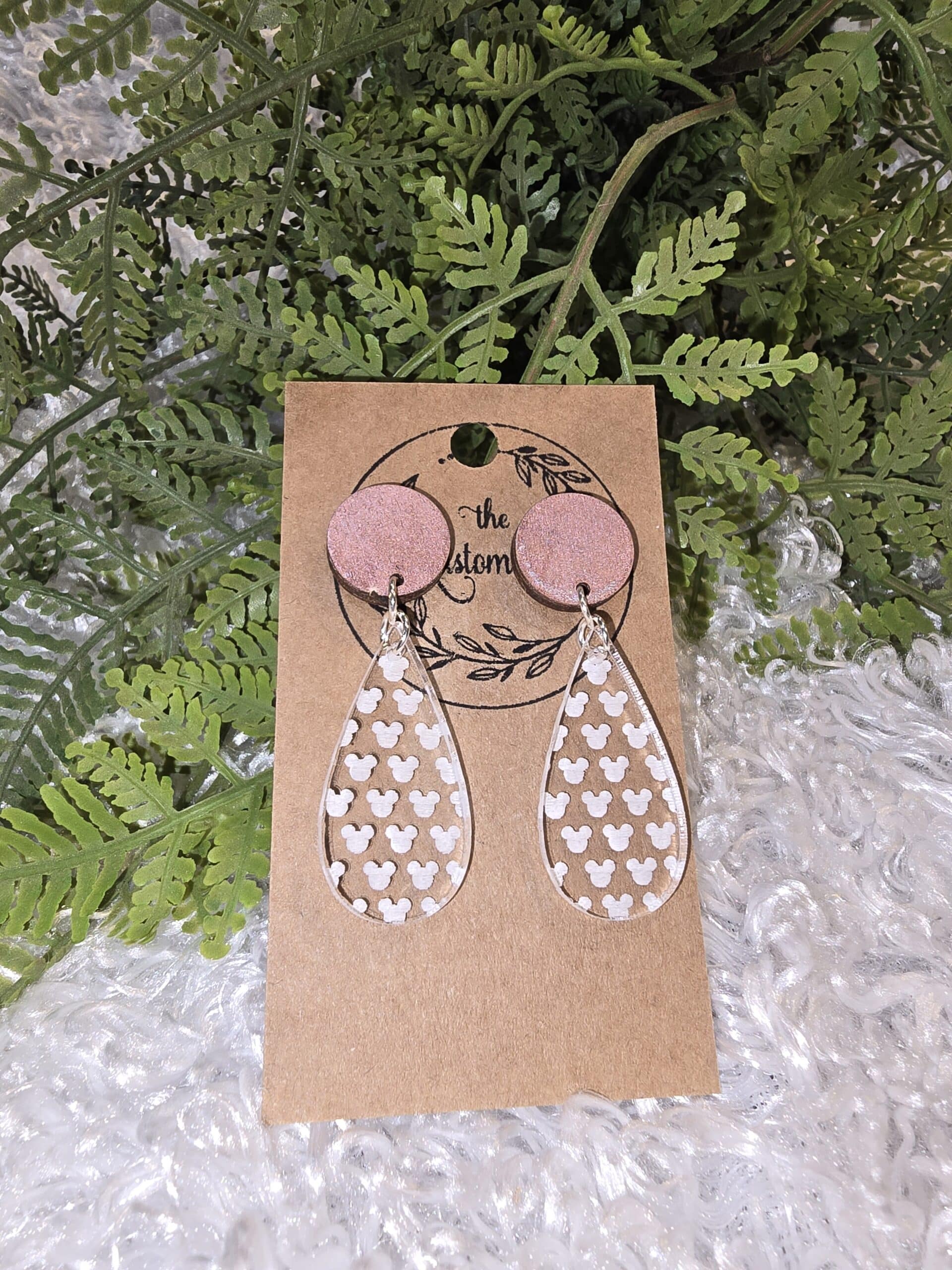 Mickey Head Engraved Tear Drop Dangle Earrings image 2