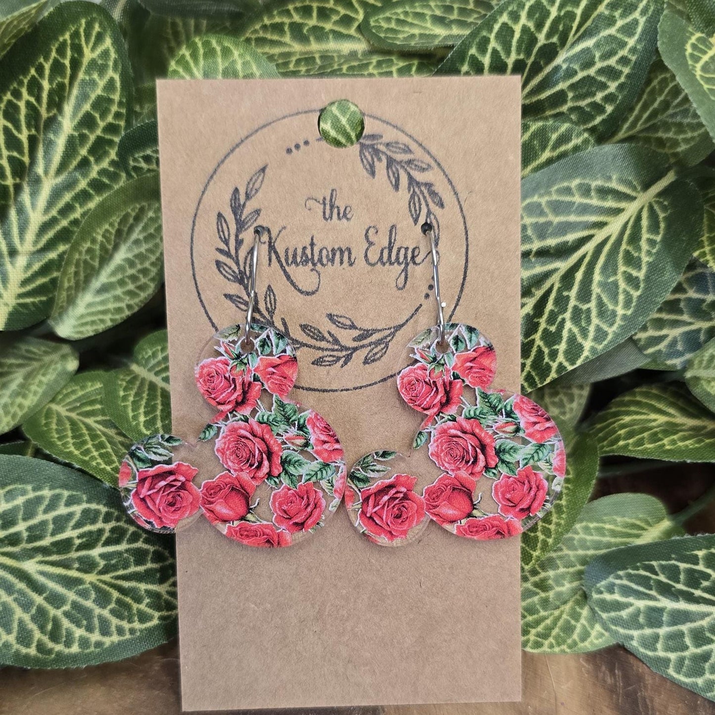 Rose Garden Mouse Earrings: Laser Cut Acrylic Dangles, Hypoallergenic Light Weight