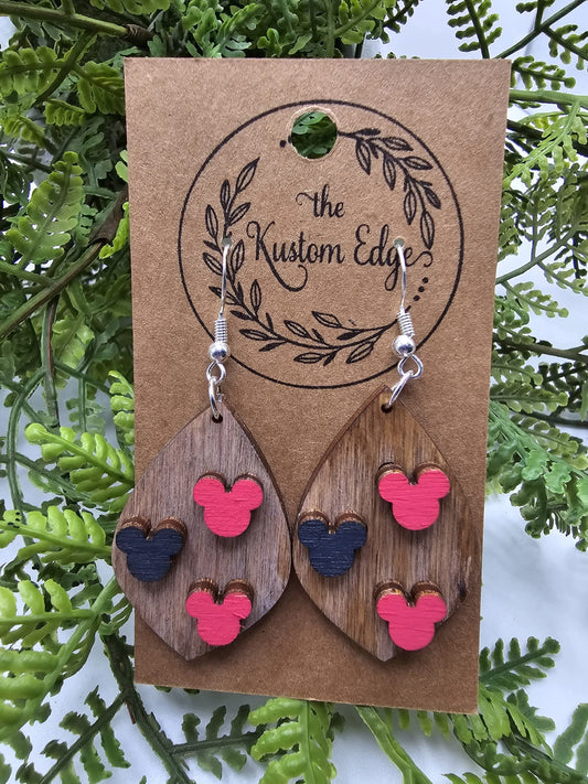 Mickey Head 3D Wooden Earrings image 0