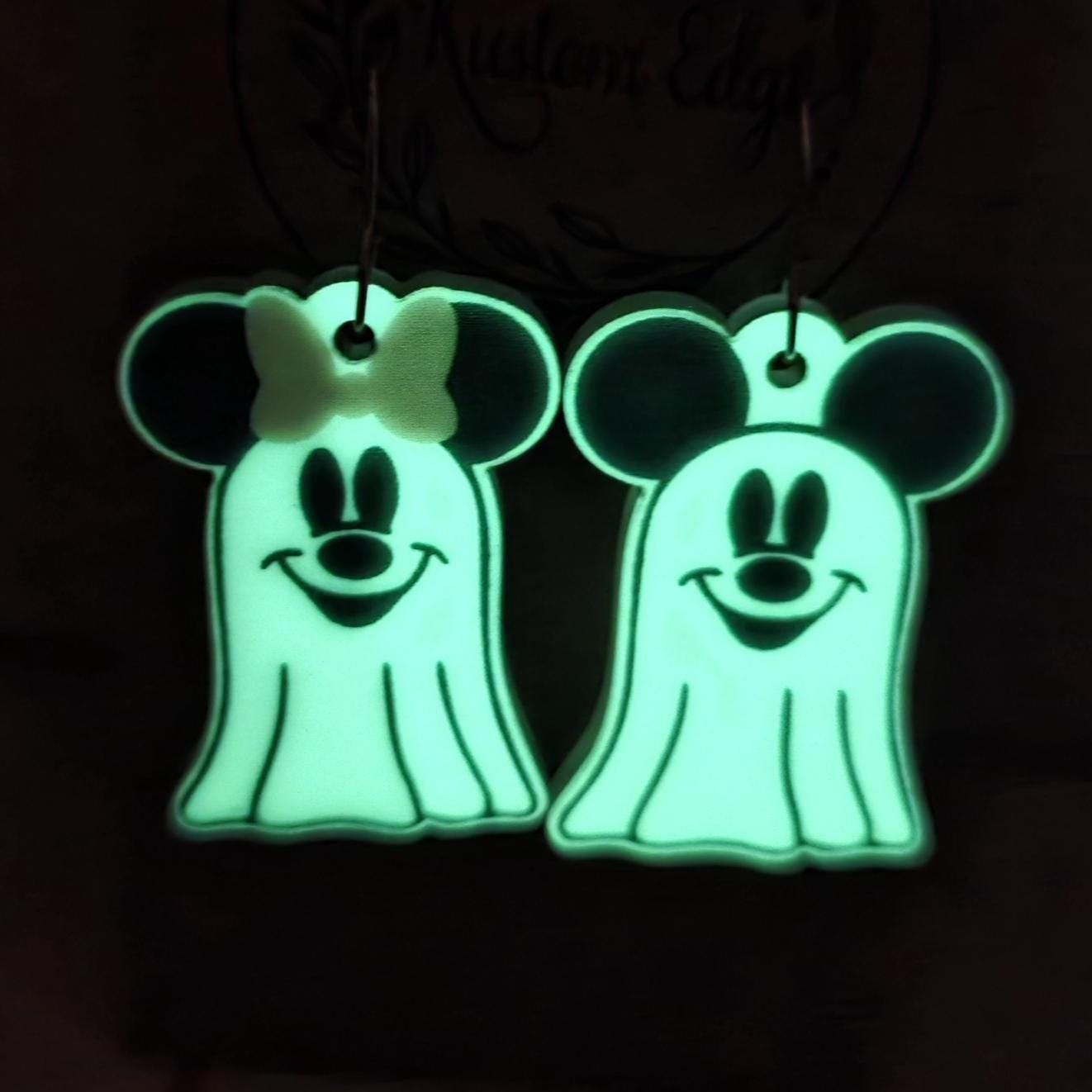 Glow in the Dark Mickey & Minnie Ghost Earrings: Halloween Acrylic Dangles