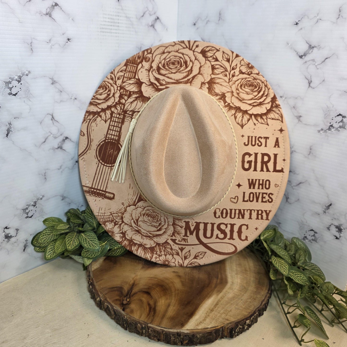 Just a Girl Who Loves Country Music Wide Brim Hat, Cowgirl Concert Gift, Guitar, Boho
