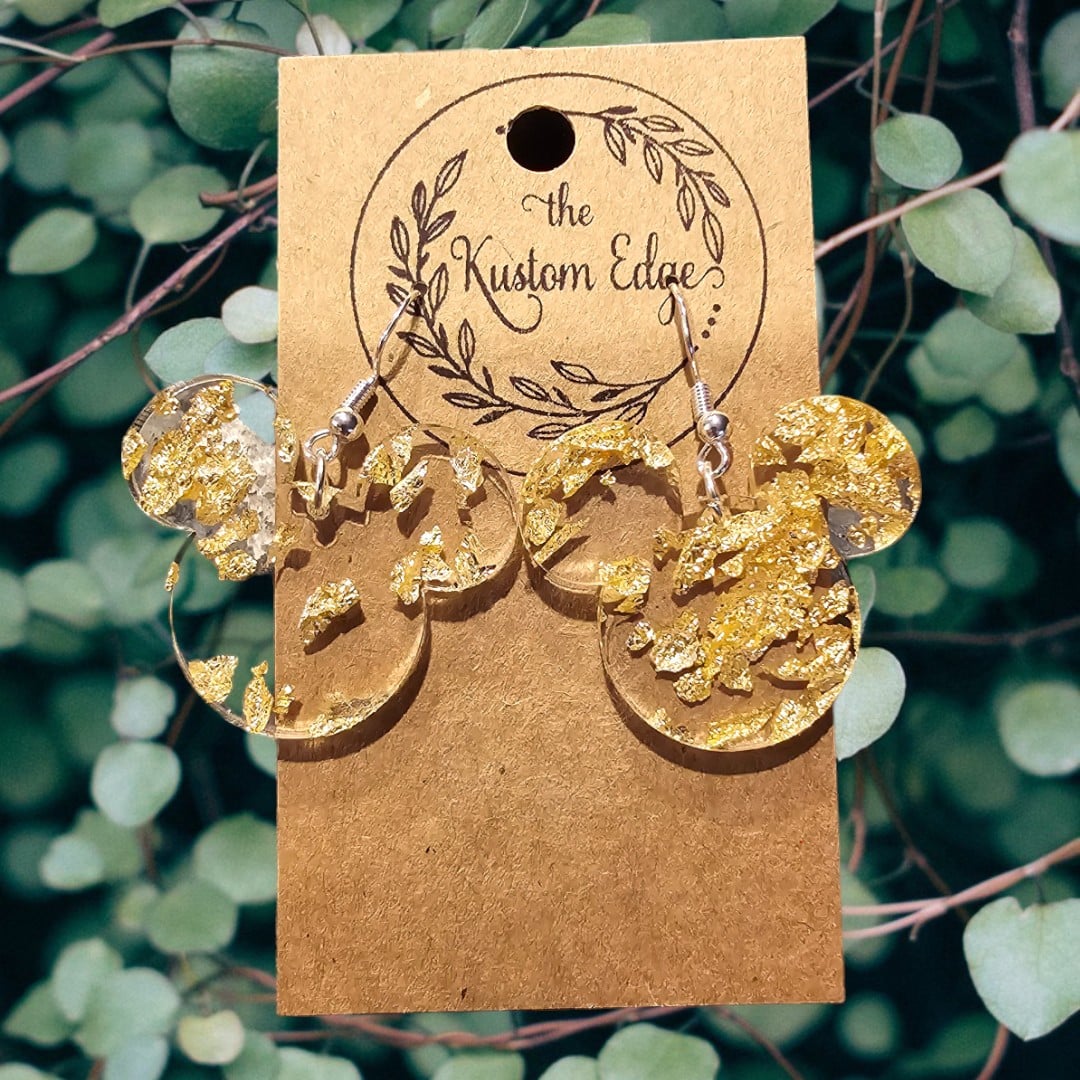 Gold Flake Mouse Head Acrylic Earrings image 0