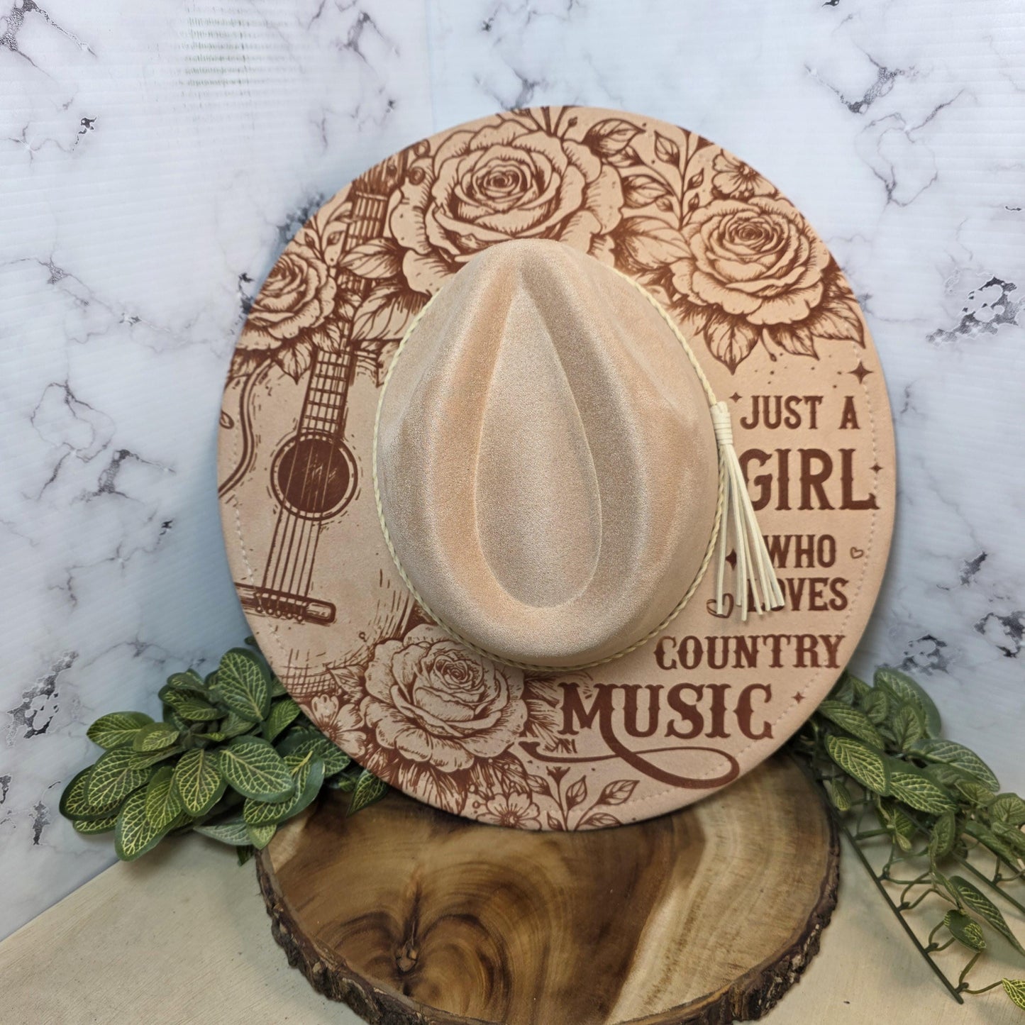 Just a Girl Who Loves Country Music Wide Brim Hat, Cowgirl Concert Gift, Guitar, Boho