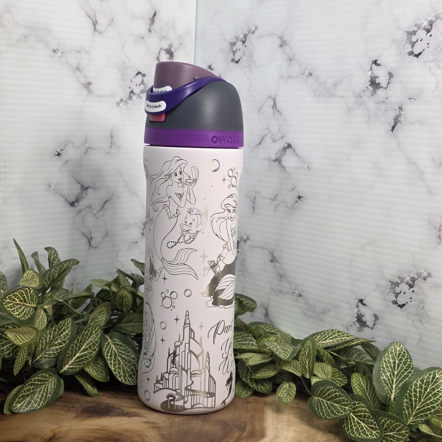 Mermaid Princess Engraved Tumbler, Personalized Owala Stainless Steel Water Bottle, Gift For Her
