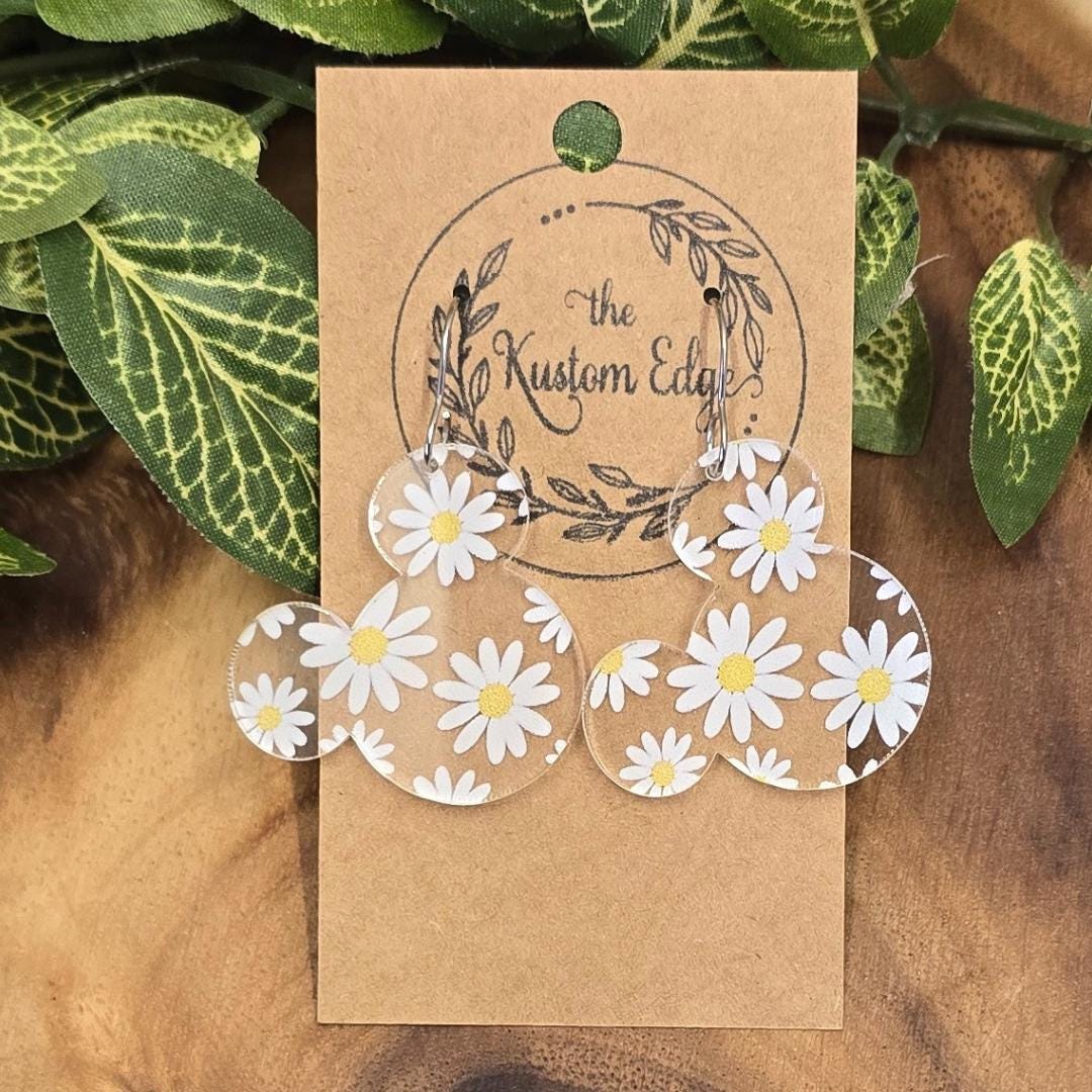 Daisy Mouse Head Earrings: Laser Cut Acrylic Dangle Earrings