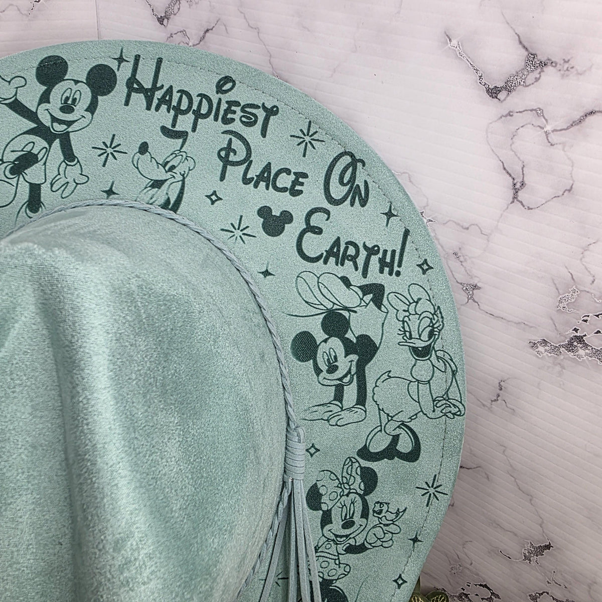 Magical Character Engraved Wide Brim Fedora Hat Happiest Place On Earth Vacation