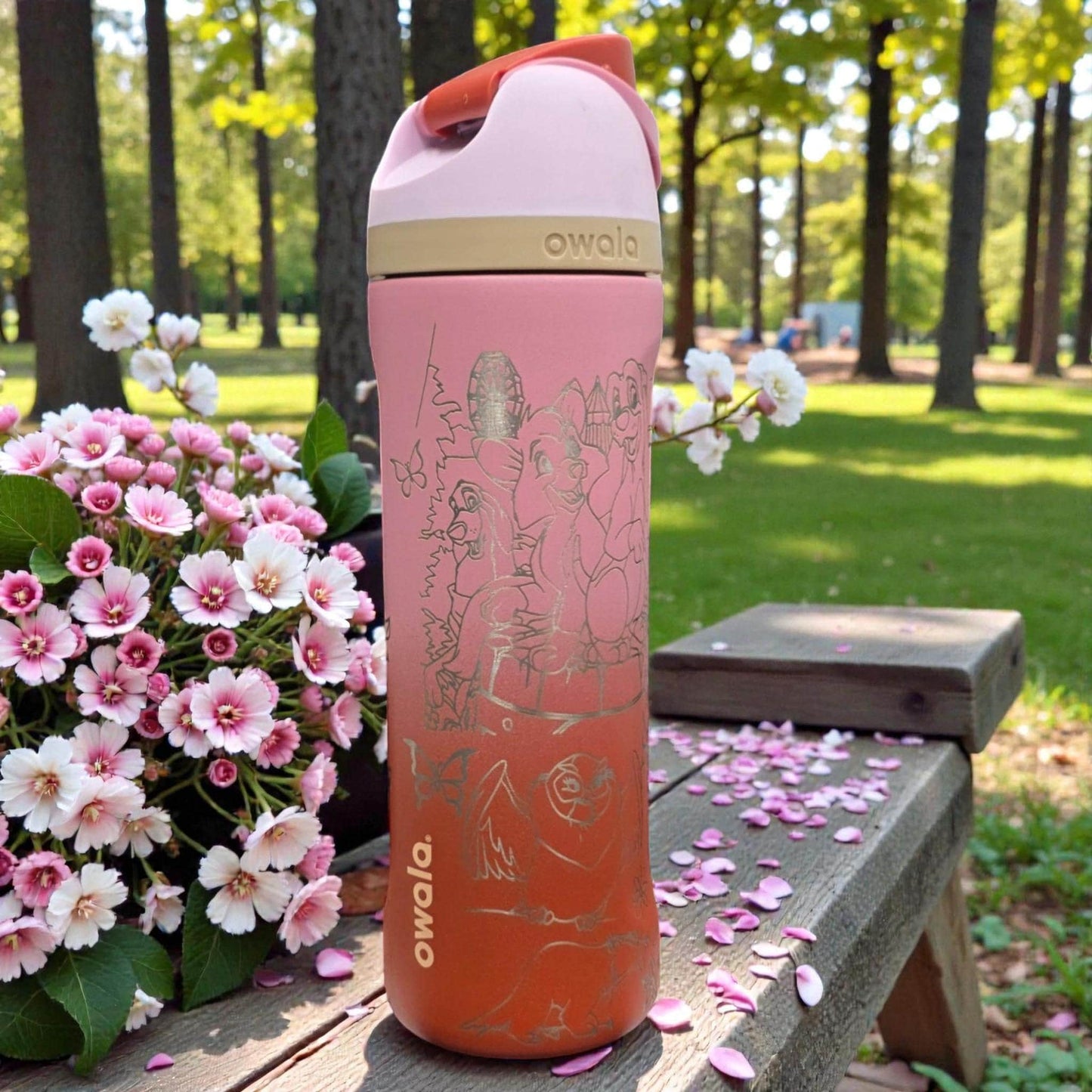 Fox and Hound Engraved Owala Tumbler Woodland Animal Water Bottle Stainless Steel Insulated Drinkware