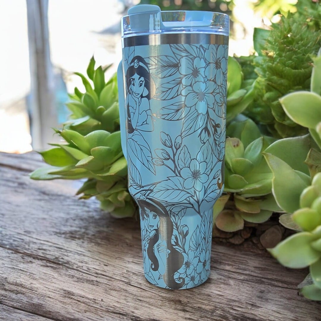 Princess Jasmine With Jasmine Flowers Laser Engraved Tumbler image 3